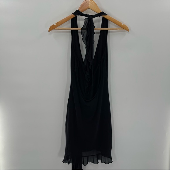 Beginning Boutique Black Deep V Neck Halter Rosette Detail Mini Dress Size 4 - Picture 9 of 12
